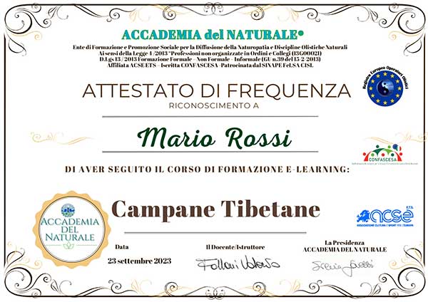 Attestato corso campane tibetane