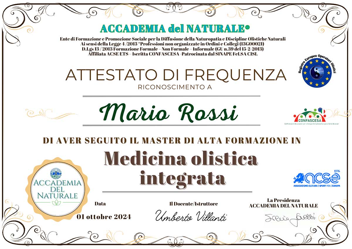 Attestato Master Medicina Olistica Integrata
