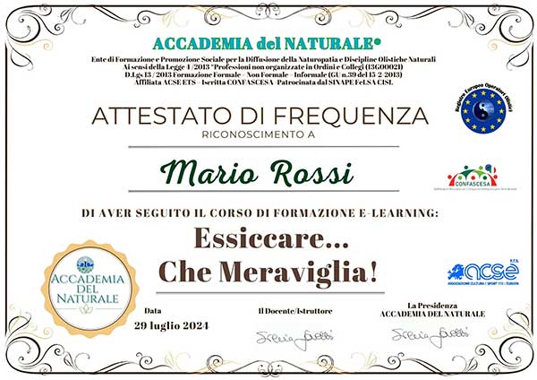 attestato corso essicazione