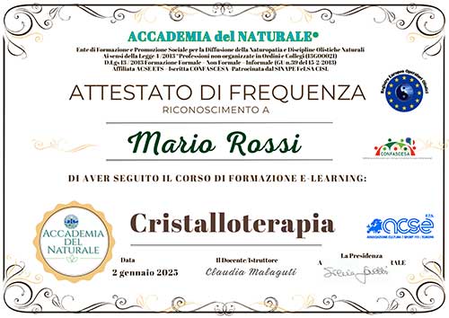 Attestato corso cristalloterapia
